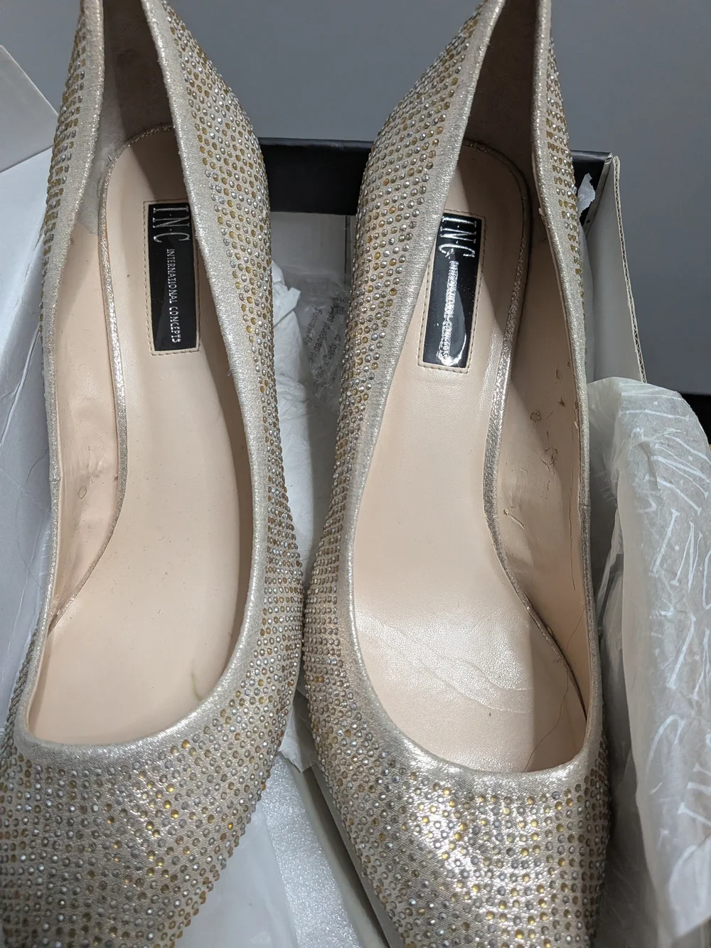 INC International Concepts Ivory Crystal-Embellished Low Heel Pumps